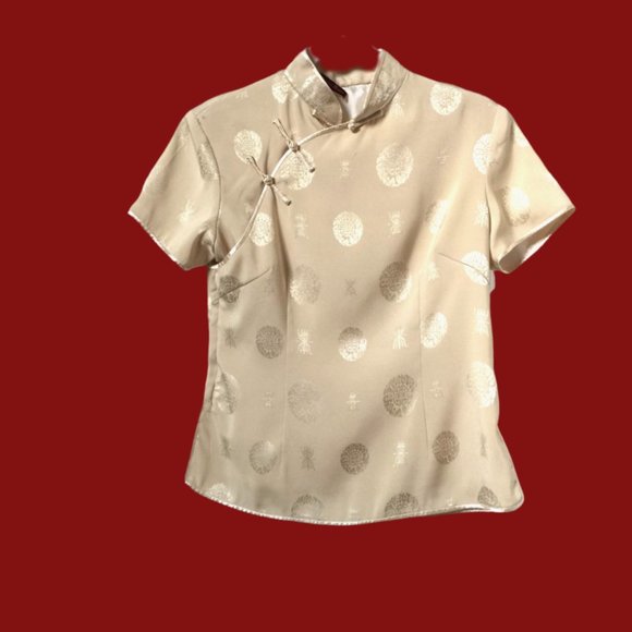 Shanghai Brands Tops - DONATED  100% Silk Oriental Top Antique Gold Intricate